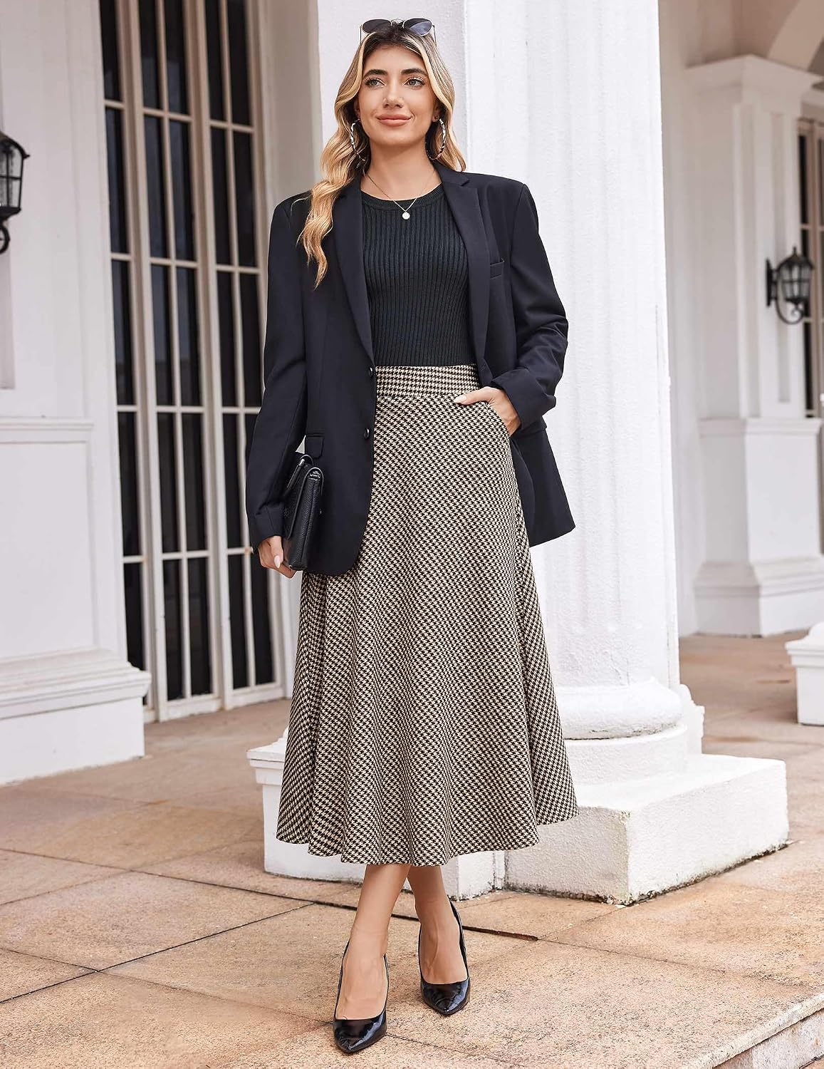 Zeagoo Plaid Skirts for Women Elastic Waist Aline Tartan Skirt with Pockets