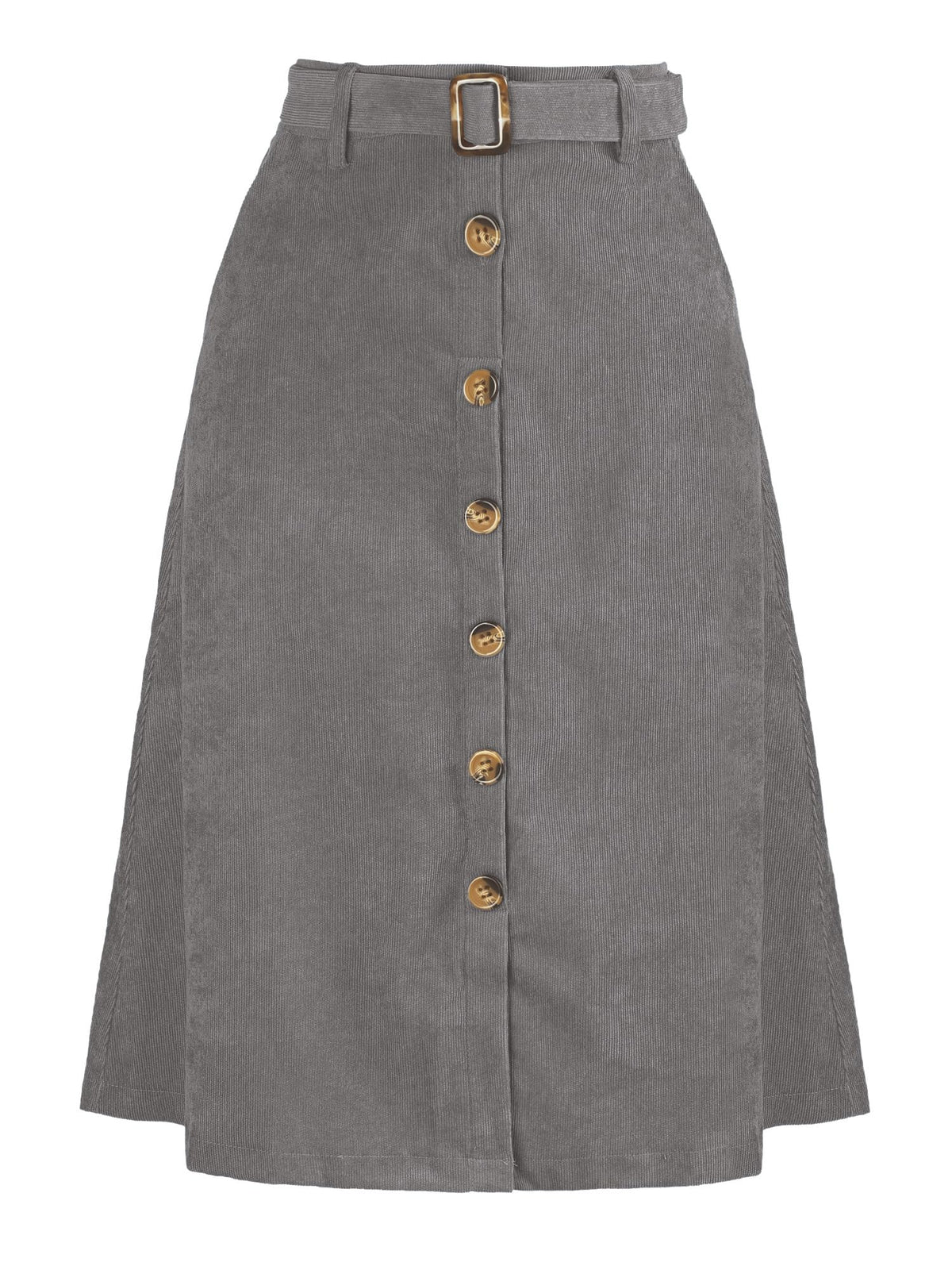 Allegra K Women's Button Front High Waist A-Line Belted Corduroy Midi Skirt