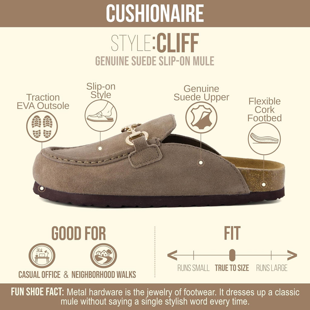 CUSHIONAIRE Cliff Suede Clog Mules for Women