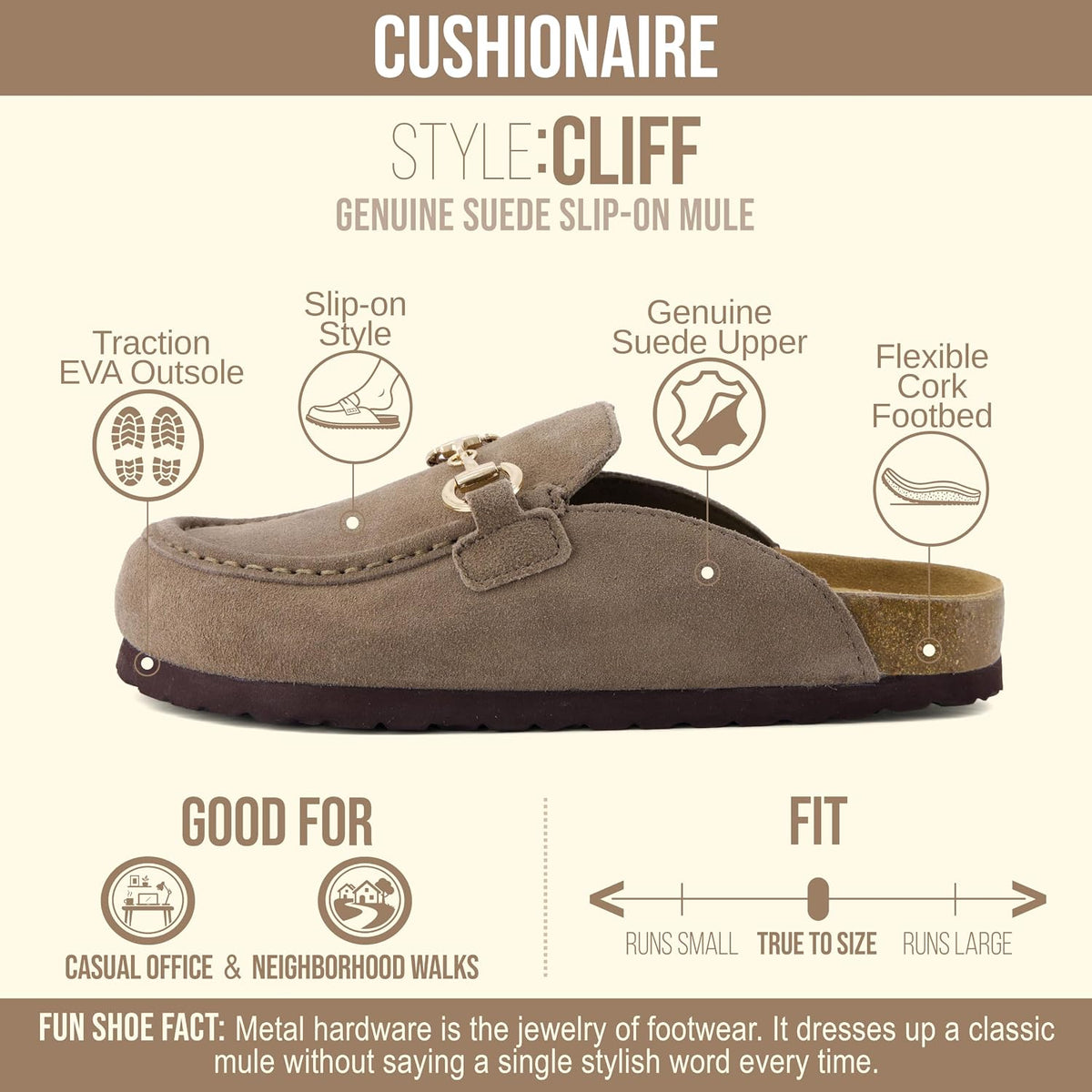 CUSHIONAIRE Cliff Suede Clog Mules for Women