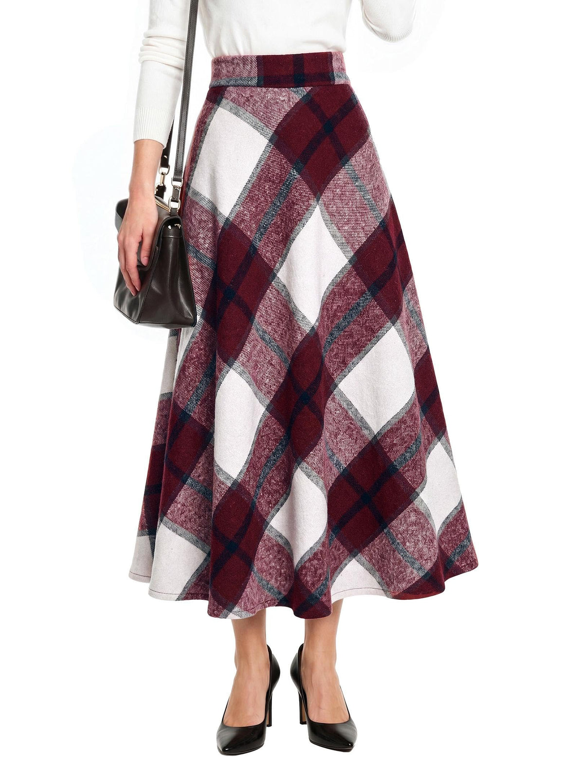 Zeagoo Plaid Skirts for Women Elastic Waist Aline Tartan Skirt with Pockets