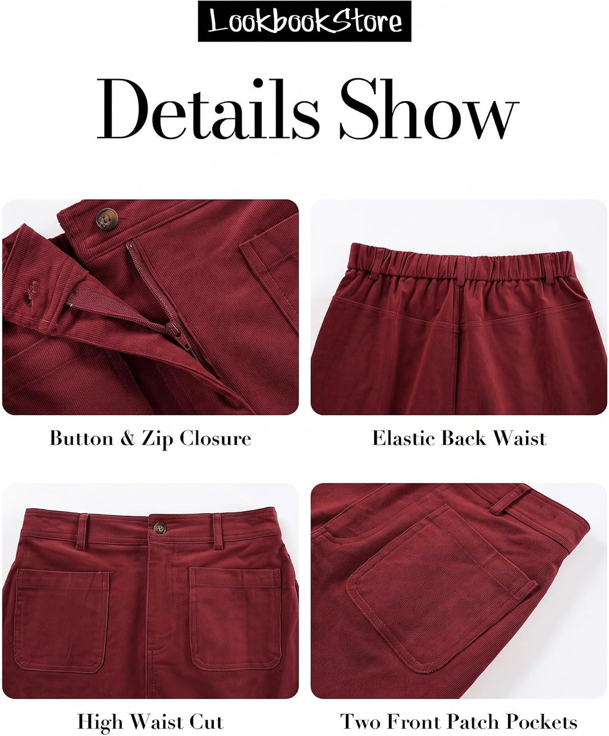 LookbookStore Corduroy Skirts for Women High Waisted Stretchy Short Skirts