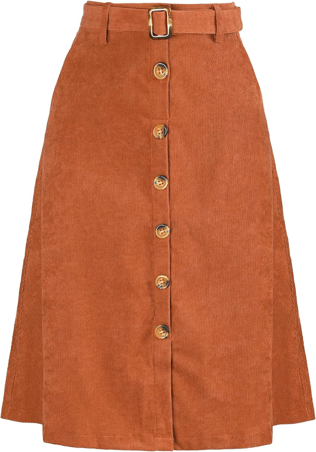 Allegra K Women's Button Front High Waist A-Line Belted Corduroy Midi Skirt