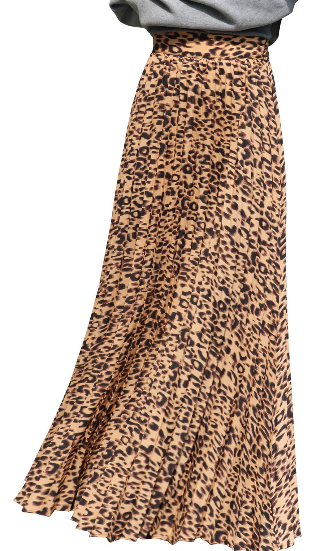 ebossy Women's High Waist Flowy Pleated Chiffon Maxi Skirt