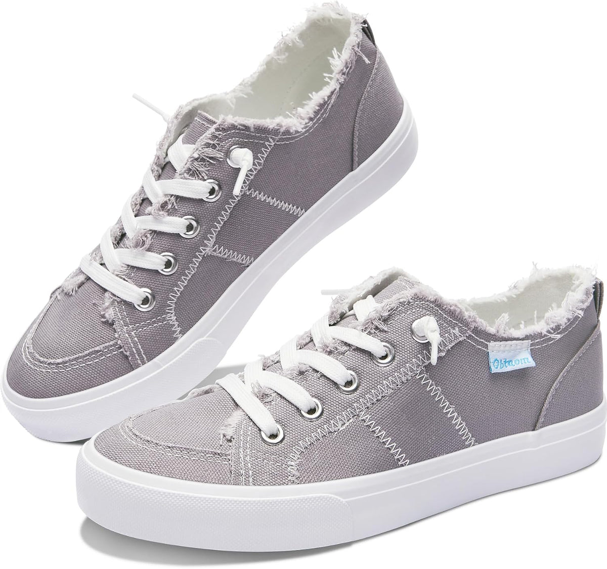 Obtaom Women's Play Fashion Sneaker White Color Washed and Leopard Canvas Slip on Shoes