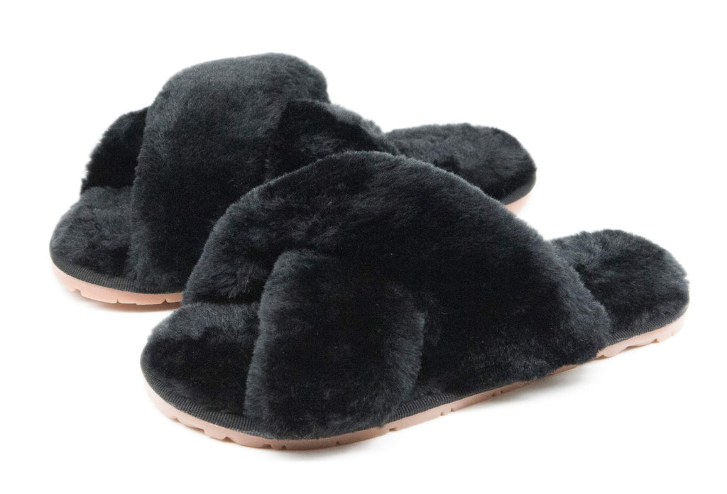 Crazy Lady Womens Fuzzy House Slippers Cross Band Memory Foam Sandals