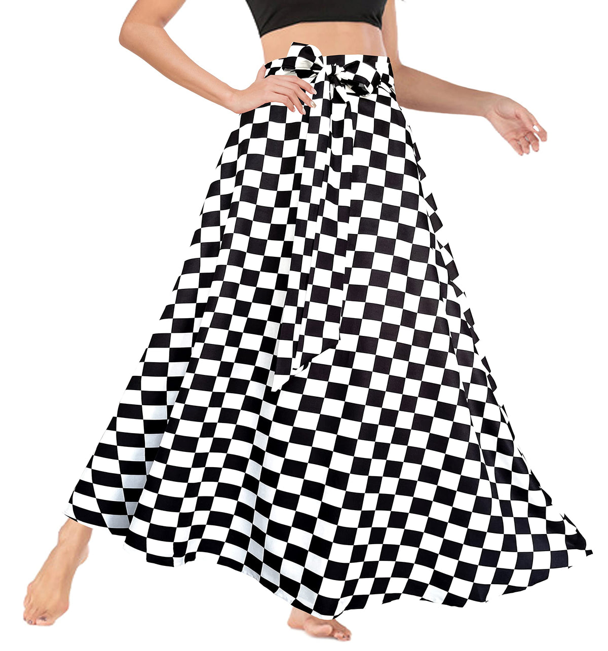 Afibi Women's High Waist Skirt Tie Front A-Line Flowy Long Maxi Skirts with Pockets