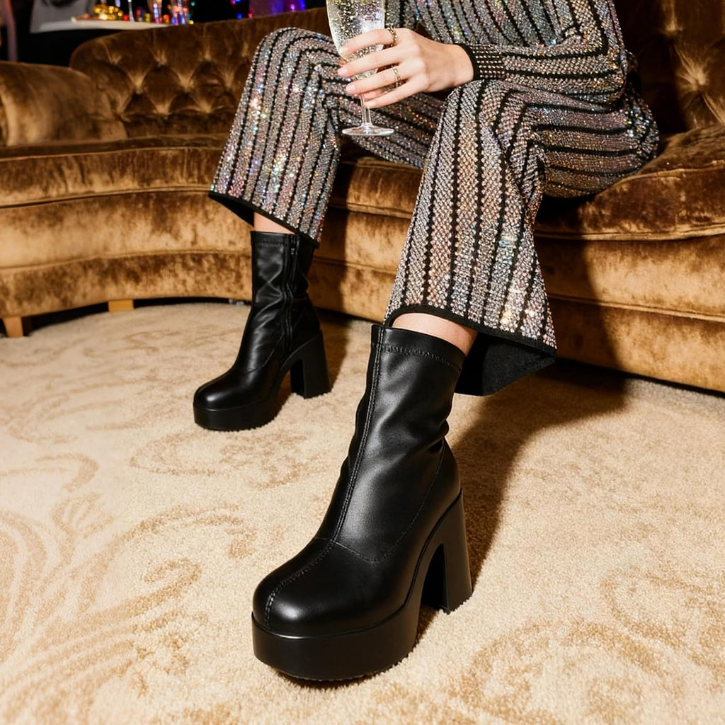 DREAM PAIRS Women's Gogo Ankle Boots Platform Shoes