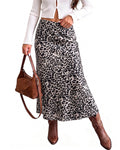 luvamia Women Satin Skirt Leopard Print Maxi Long Stretchy Elastic Skirts