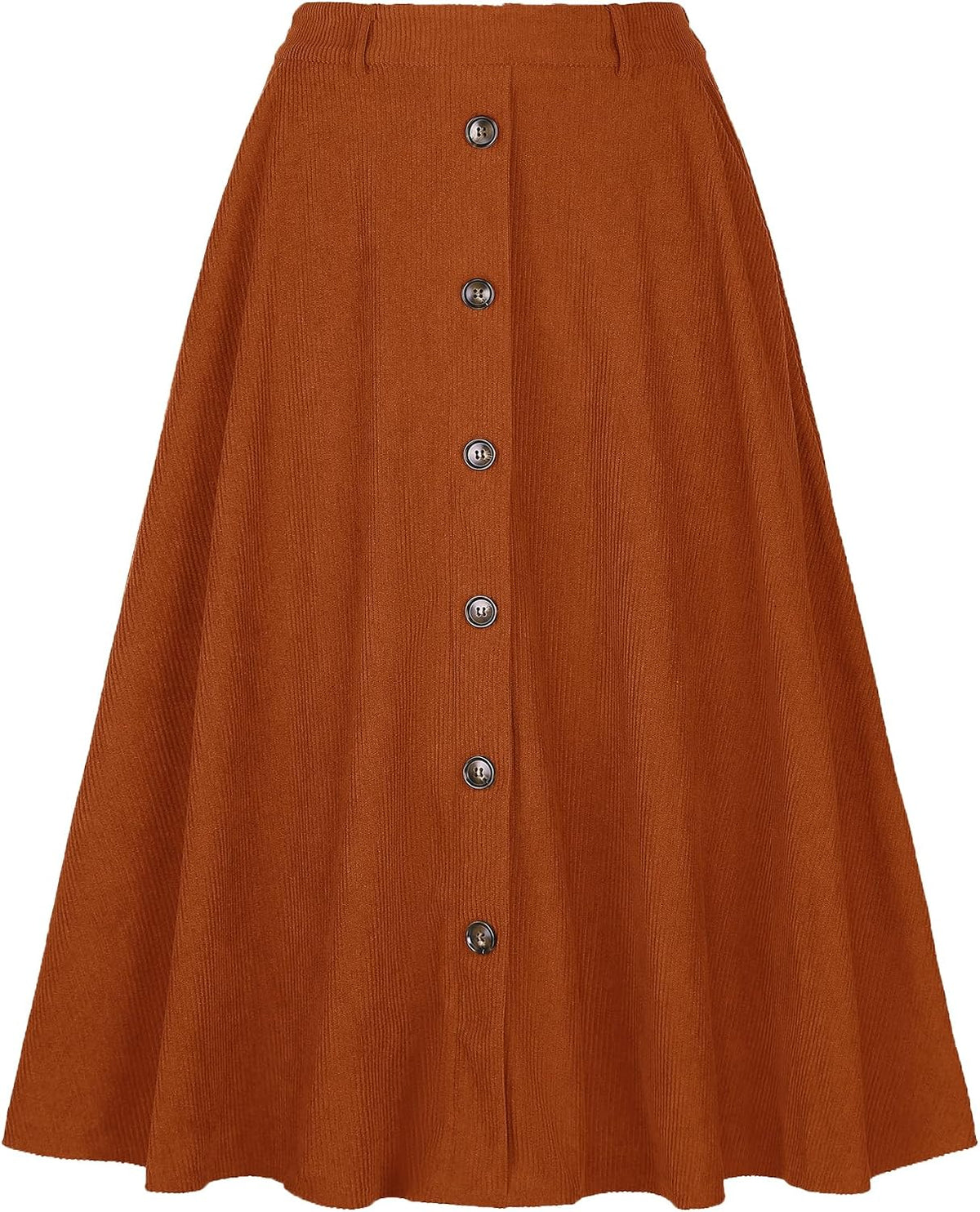 Allegra K Corduroy Skirt for Women Button Front High Waist Vintage Stretch A-Line Flared Casual Midi Skirts with Pockets