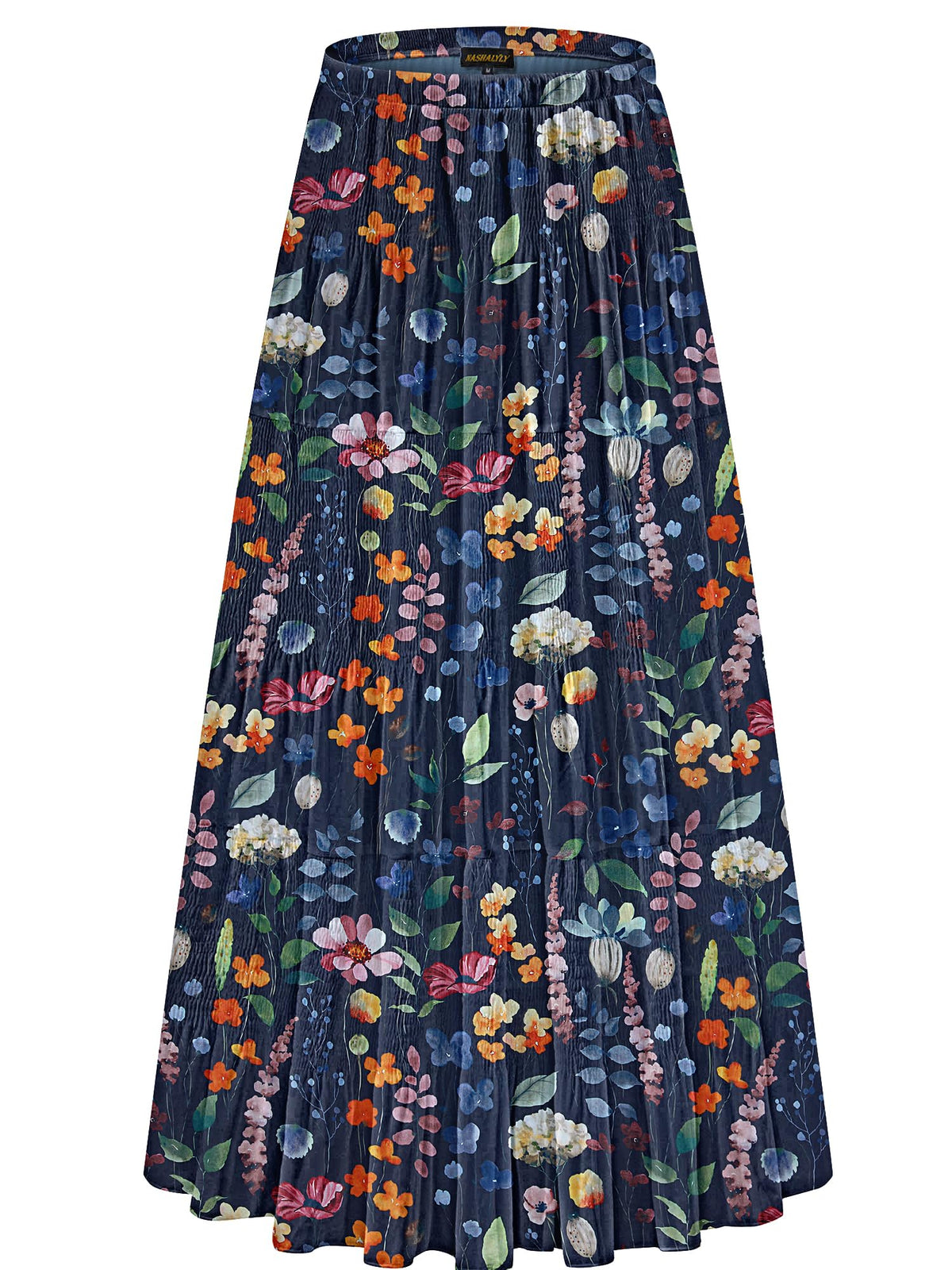 NASHALYLY Women's Chiffon Elastic High Waist Pleated A-Line Maxi Skirts