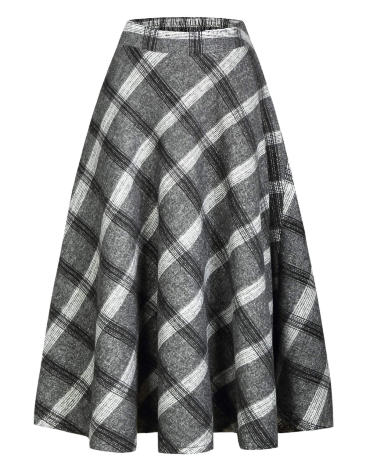 IDEALSANXUN Womens Plaid Wool Skirts Elastic Waist A-Line Pleated Tartan Long Skirts