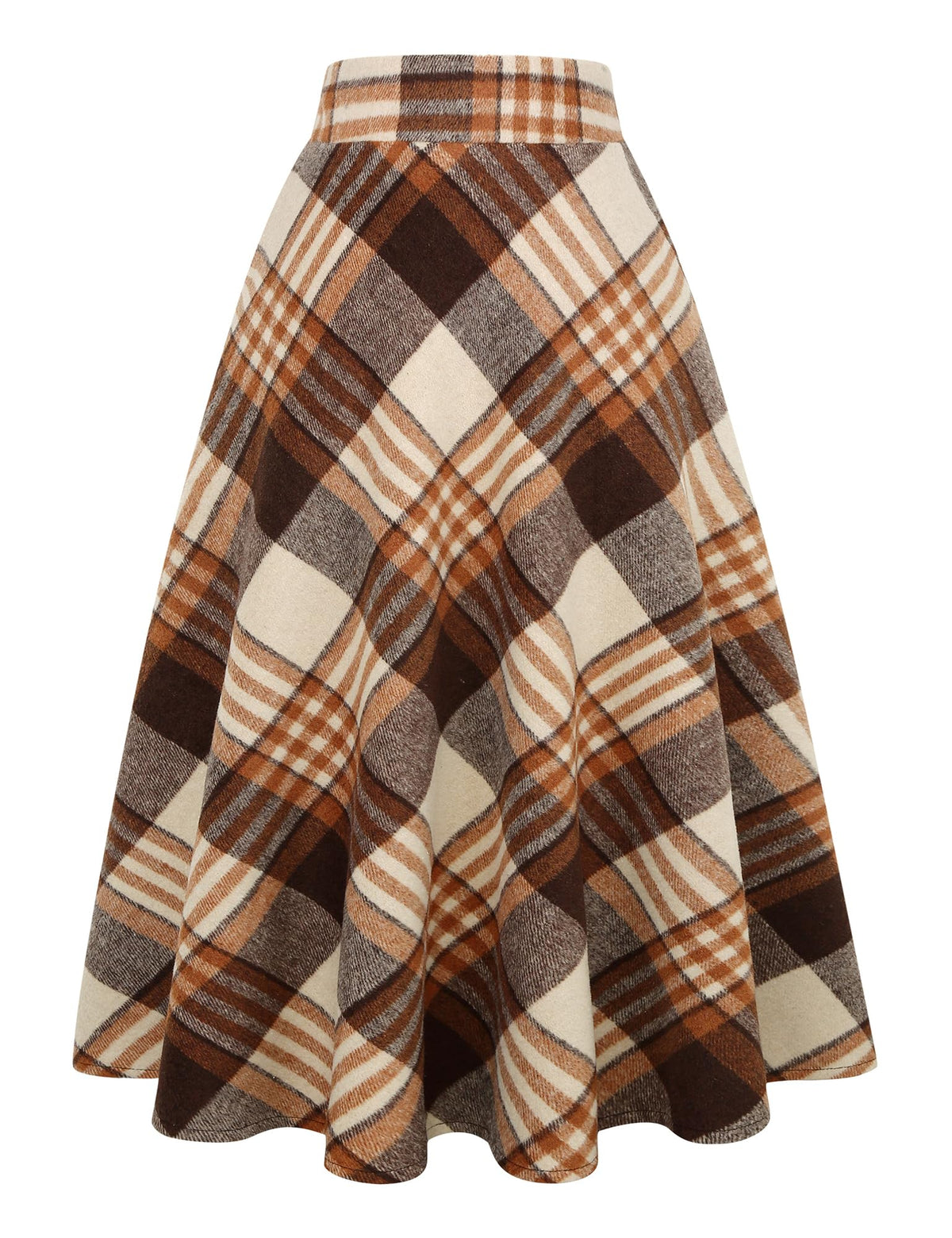IDEALSANXUN Womens Plaid Wool Skirts Elastic Waist A-Line Pleated Tartan Long Skirts