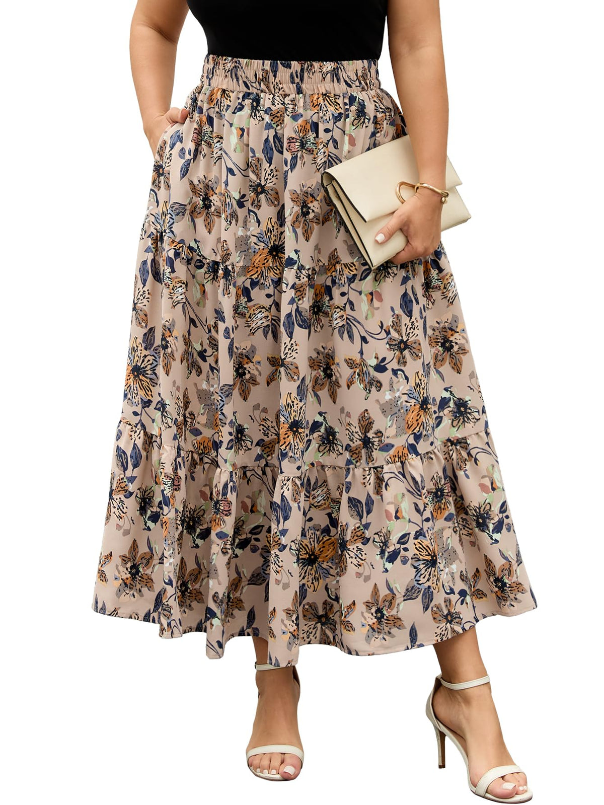 SHESTARR Women Plus Size Skirt Floral Tiered Maxi Skirts
