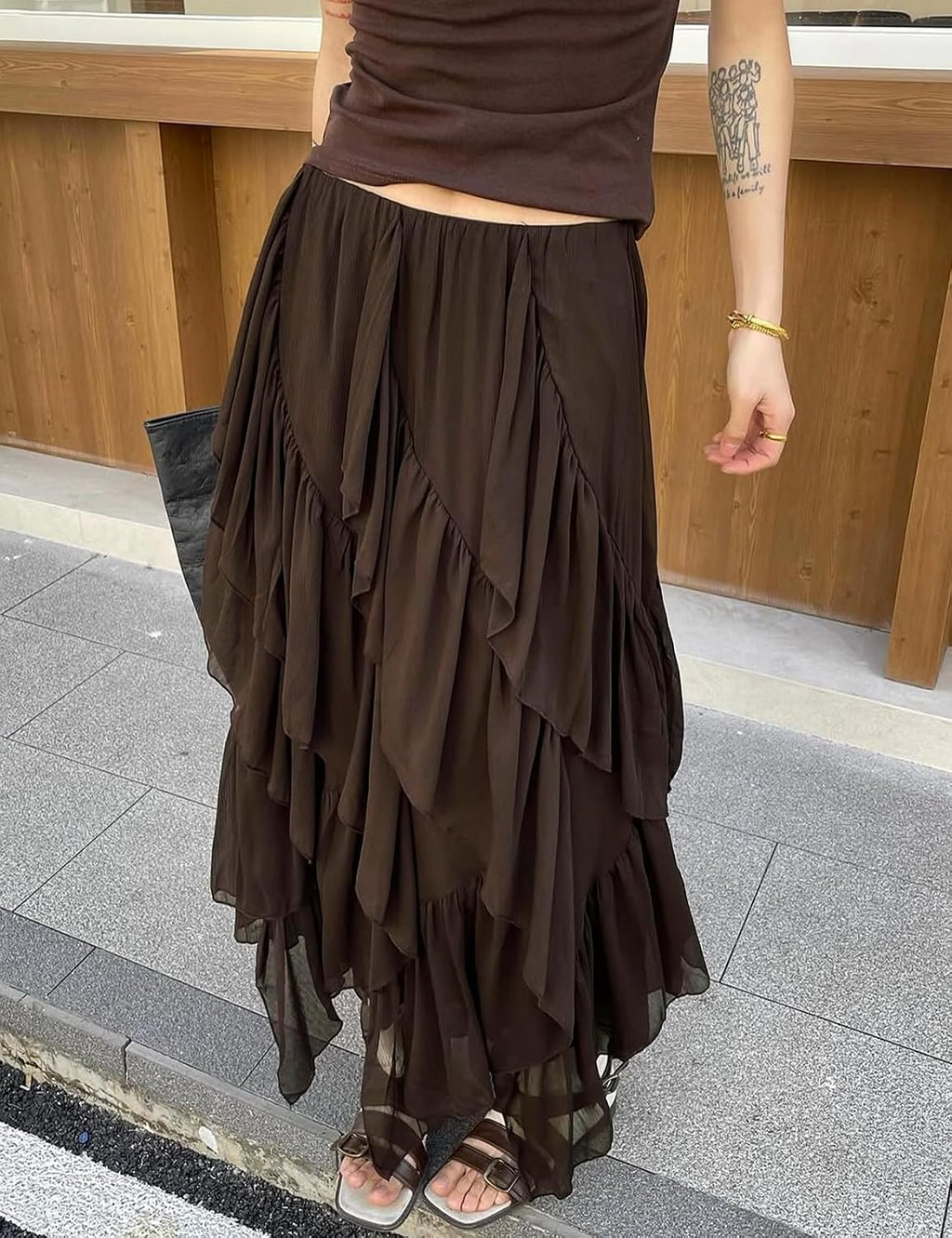 Women's Ruffle Maxi Skirt Long Flowy Layered Skirts Tiered Trendy Skirt