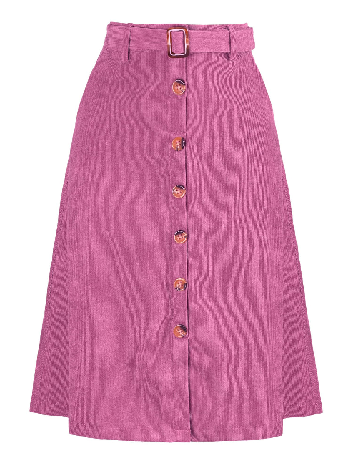 Allegra K Women's Button Front High Waist A-Line Belted Corduroy Midi Skirt