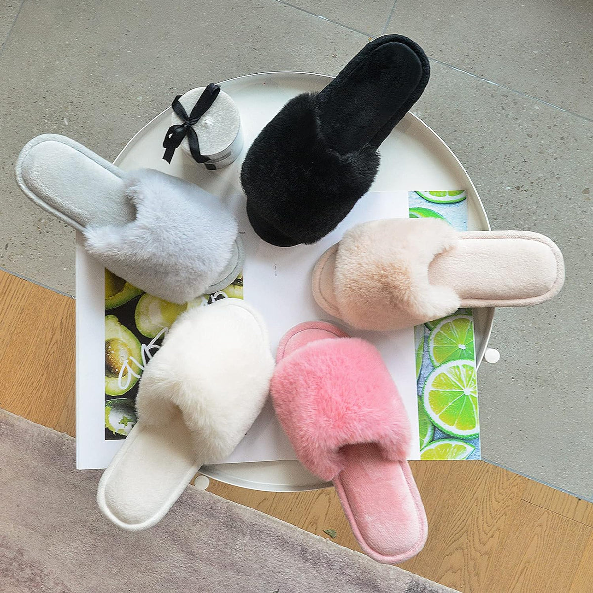 Parlovable Fuzzy Slippers for Women Open-Toe Slip On