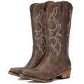 Choiran Cowboy Boots for Women - Mid Calf Cowgirl Boots Western Chunky Heel Pointed Toe Boot with Retro Embroidery, Country Concert Outfit Essentials for Rodeo Festival