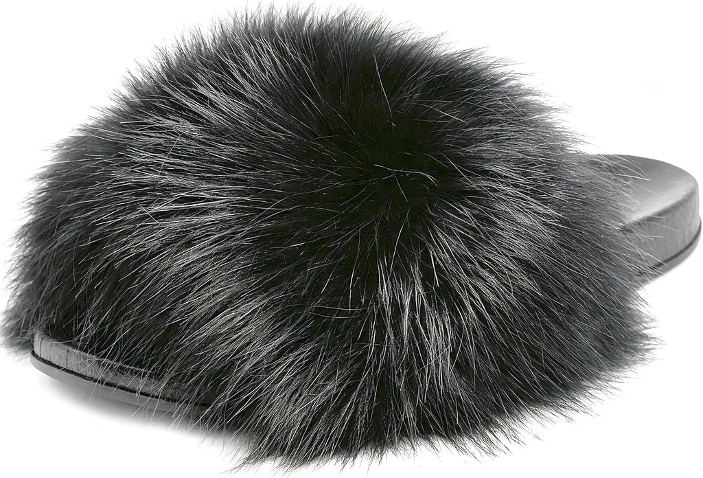 Faux Fur Slides for Women, Fuzzy Slippers Fluffy Sandals Furry House Shoes Indoor Outdoor