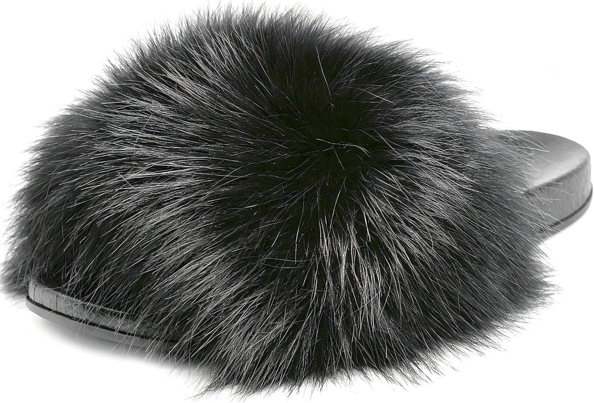 Faux Fur Slides for Women, Fuzzy Slippers Fluffy Sandals Furry House Shoes Indoor Outdoor