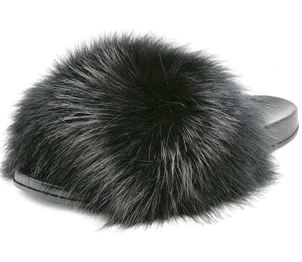 Faux Fur Slides for Women, Fuzzy Slippers Fluffy Sandals Furry House Shoes Indoor Outdoor