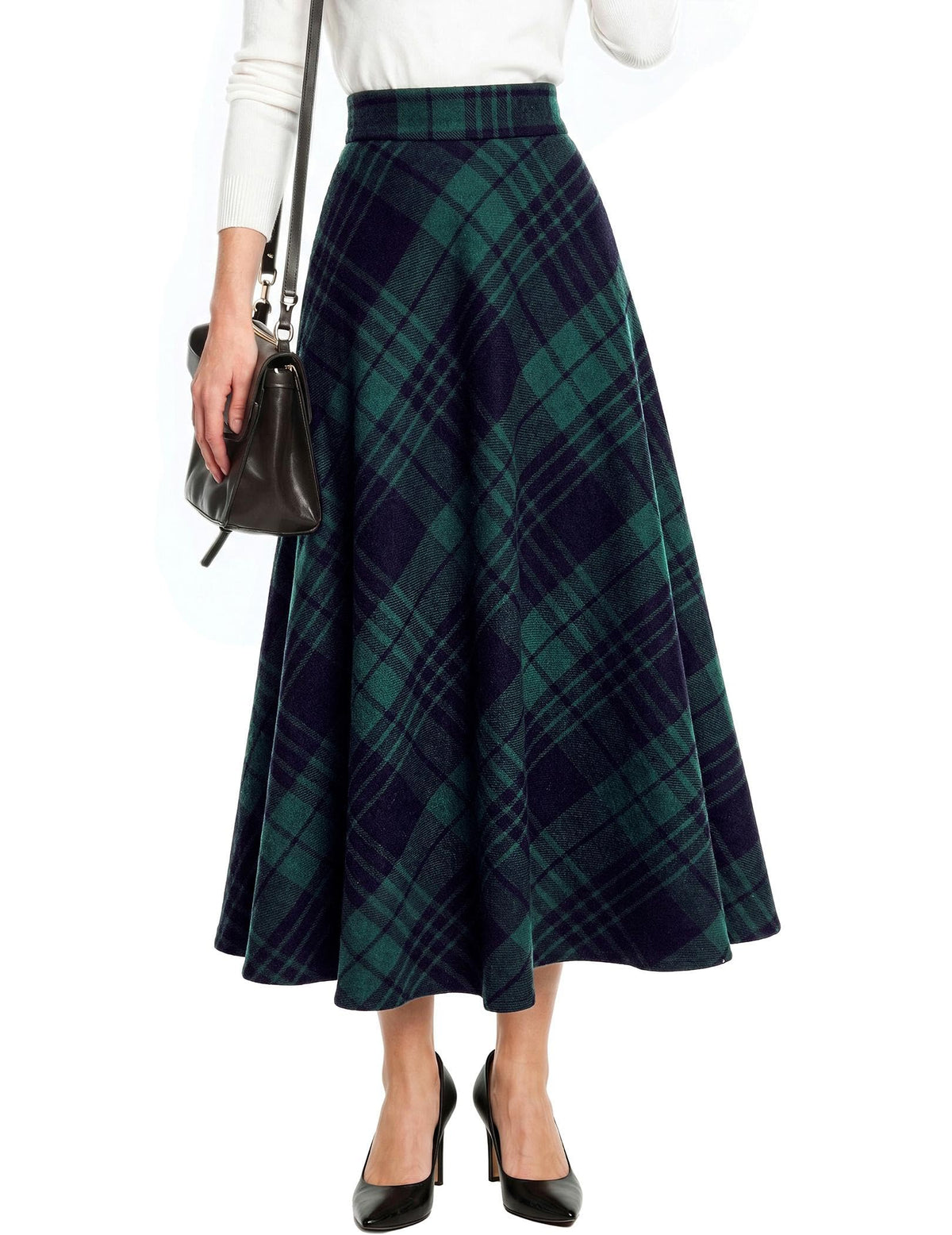 Zeagoo Plaid Skirts for Women Elastic Waist Aline Tartan Skirt with Pockets