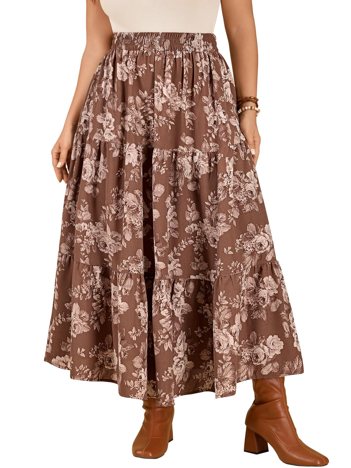 SHESTARR Women Plus Size Skirt Floral Tiered Maxi Skirts