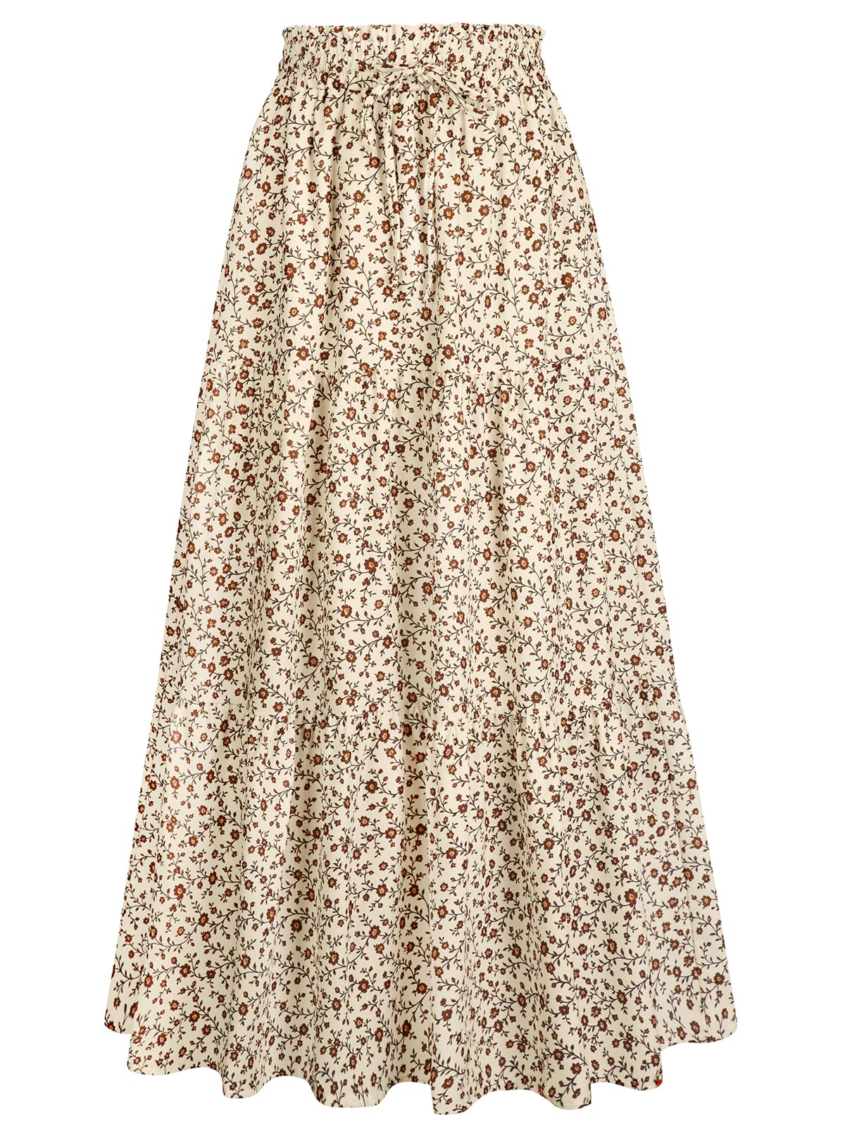 HUSKARY Women's Summer Long Maxi Flowy Tiered High Waist Trendy Ruffle Skirt with Pockets