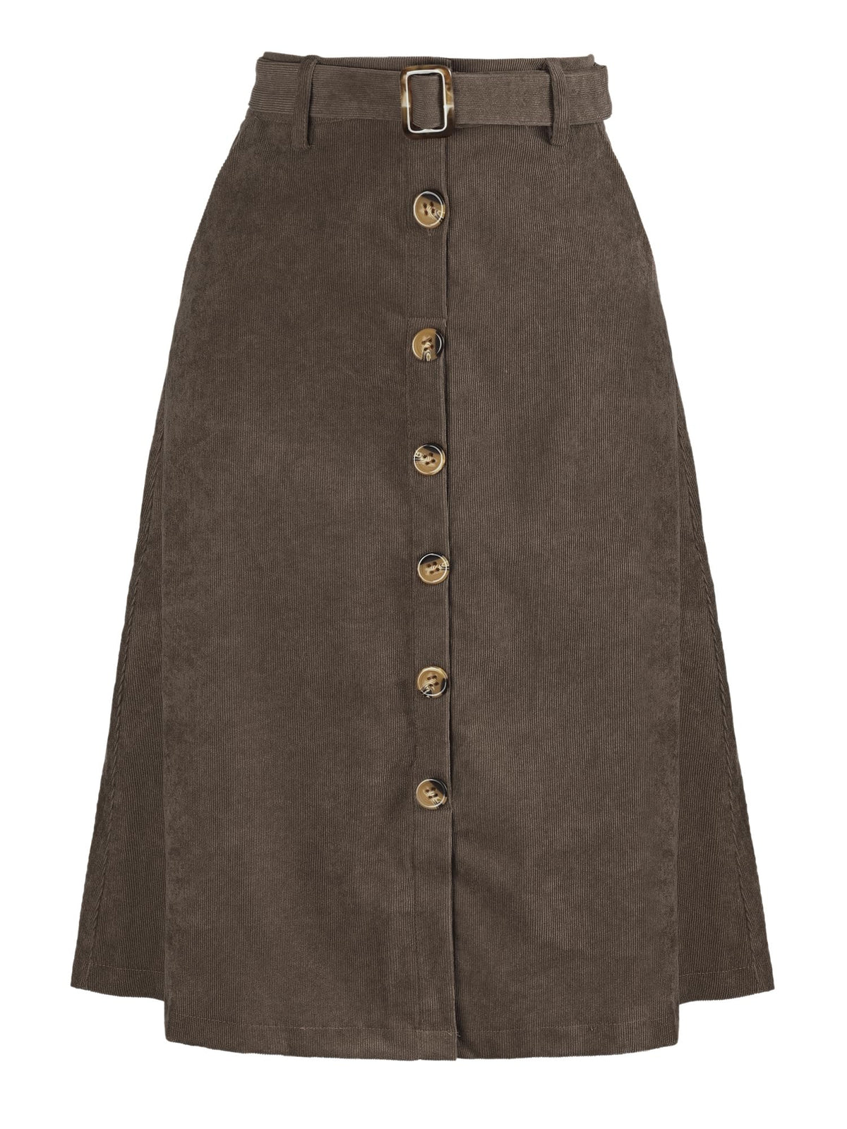 Allegra K Women's Button Front High Waist A-Line Belted Corduroy Midi Skirt