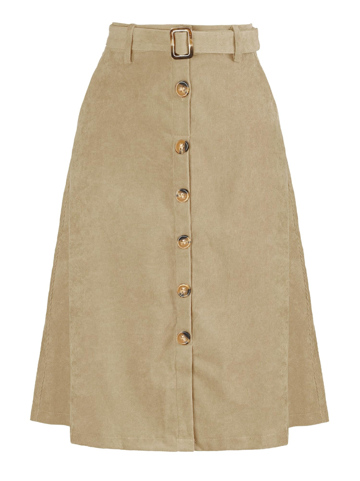 Allegra K Women's Button Front High Waist A-Line Belted Corduroy Midi Skirt