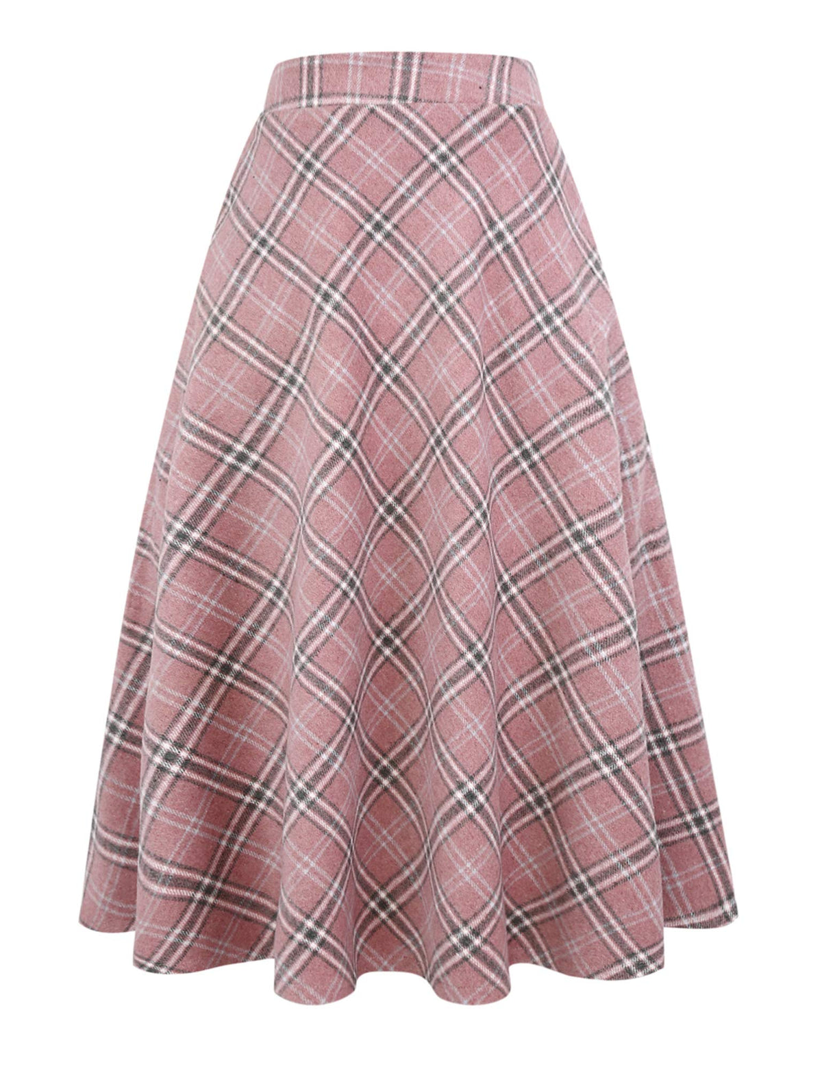 IDEALSANXUN Womens Plaid Wool Skirts Elastic Waist A-Line Pleated Tartan Long Skirts
