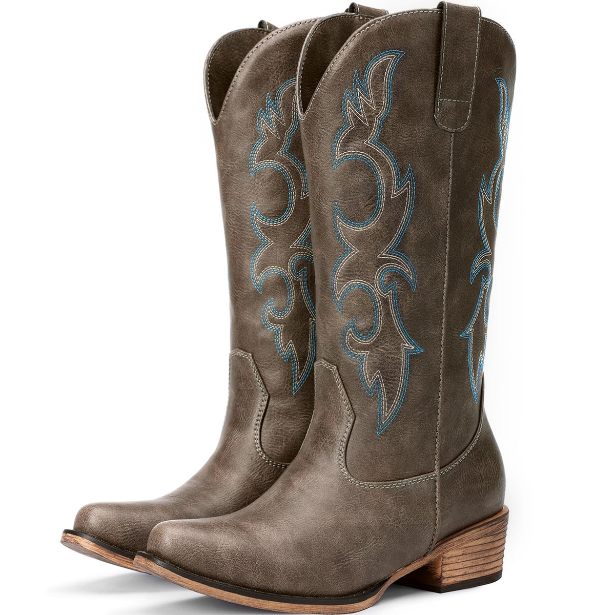 Choiran Cowboy Boots for Women - Mid Calf Cowgirl Boots Western Chunky Heel Pointed Toe Boot with Retro Embroidery, Country Concert Outfit Essentials for Rodeo Festival