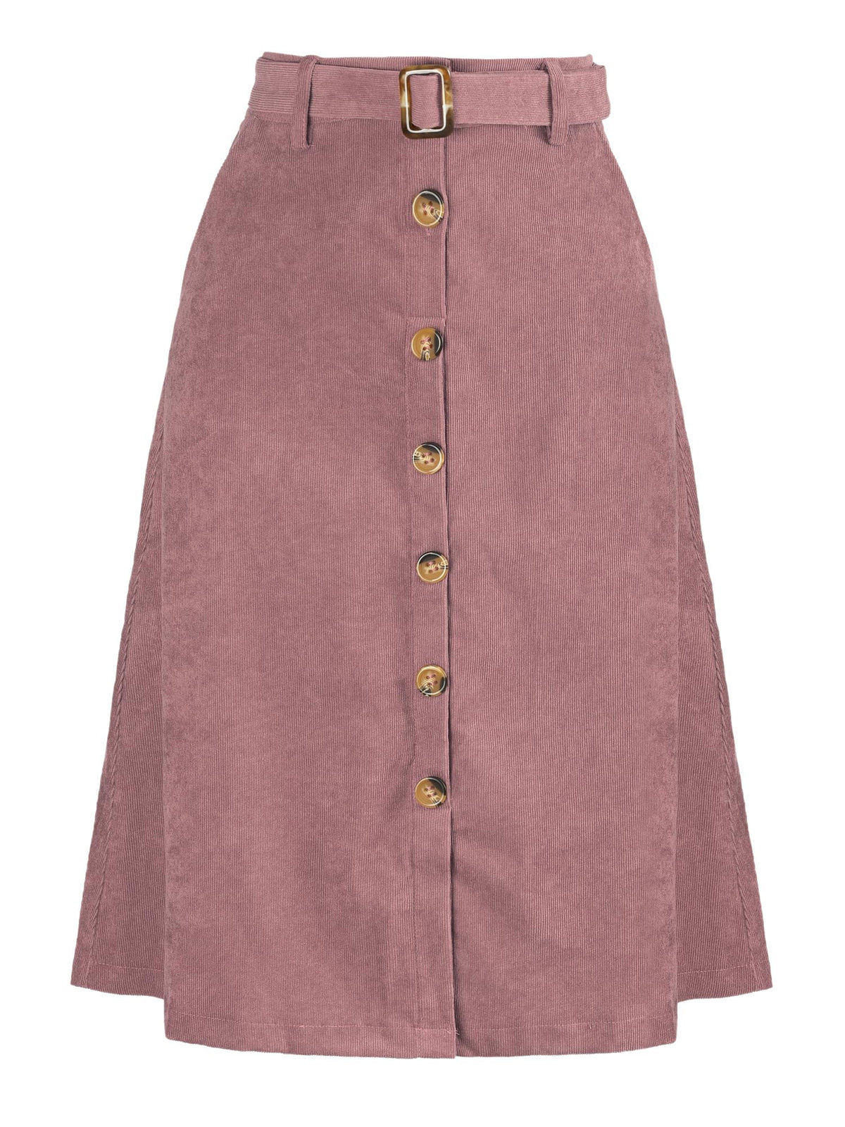 Allegra K Women's Button Front High Waist A-Line Belted Corduroy Midi Skirt
