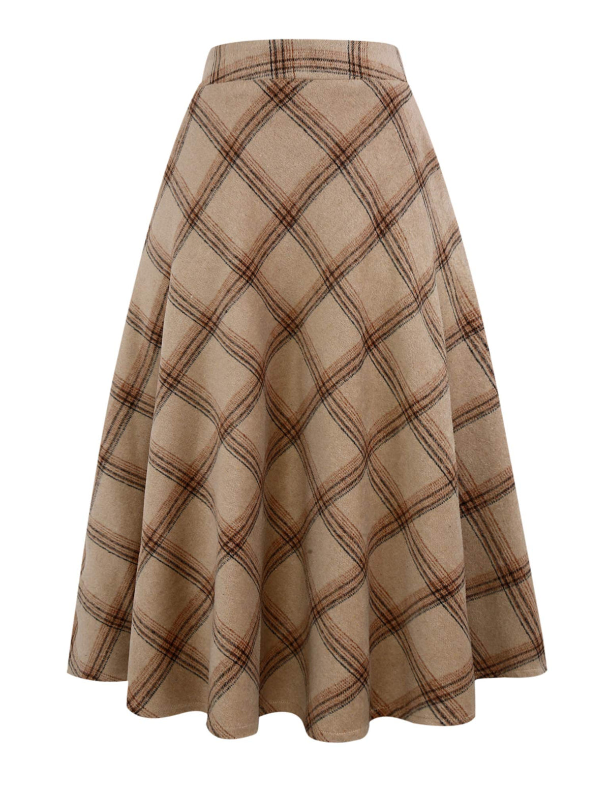 IDEALSANXUN Womens Plaid Wool Skirts Elastic Waist A-Line Pleated Tartan Long Skirts