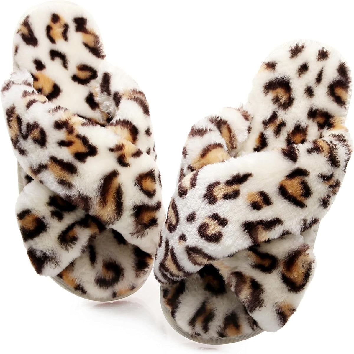 Crazy Lady Womens Fuzzy House Slippers Cross Band Memory Foam Sandals