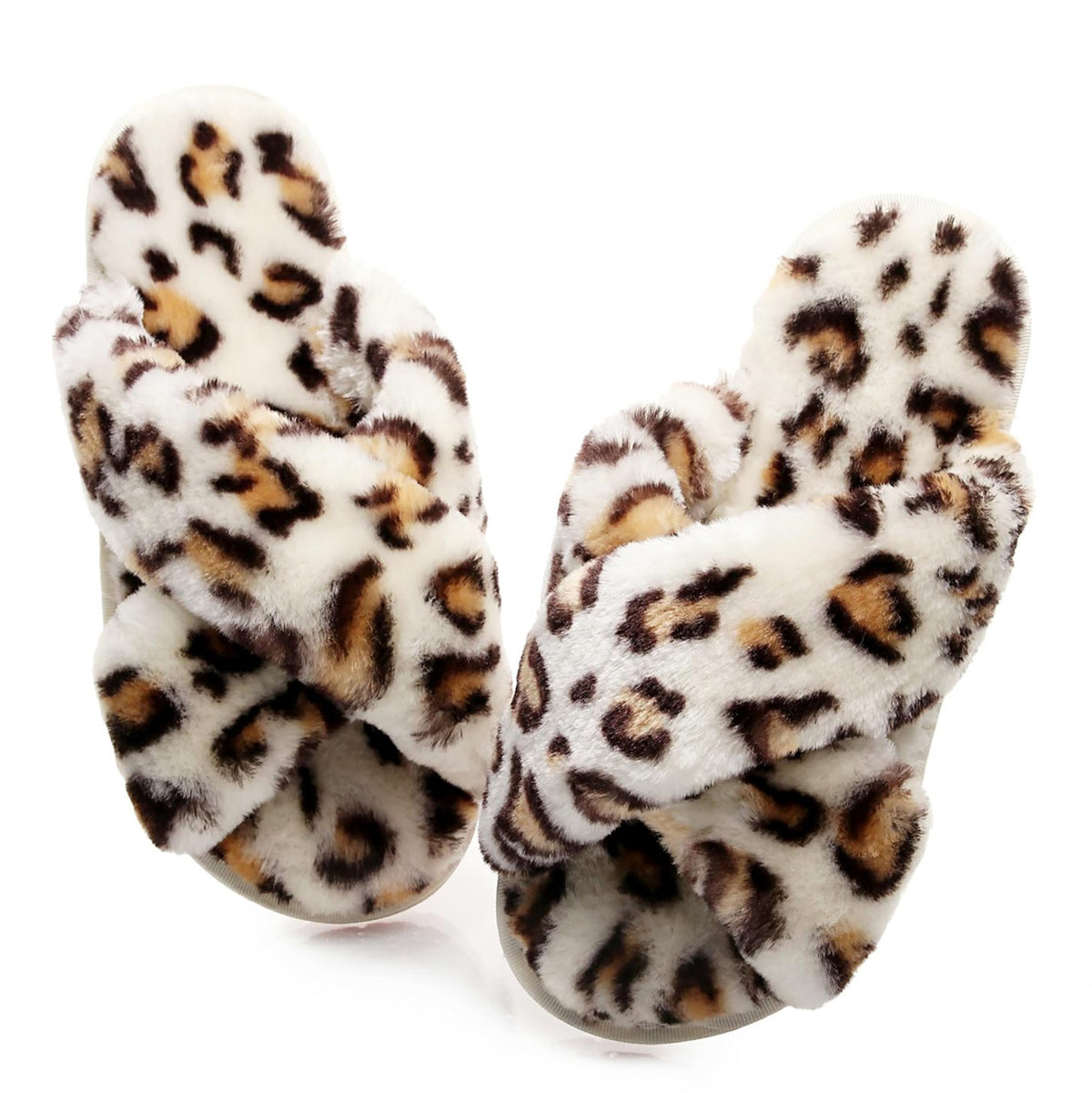 Crazy Lady Womens Fuzzy House Slippers Cross Band Memory Foam Sandals