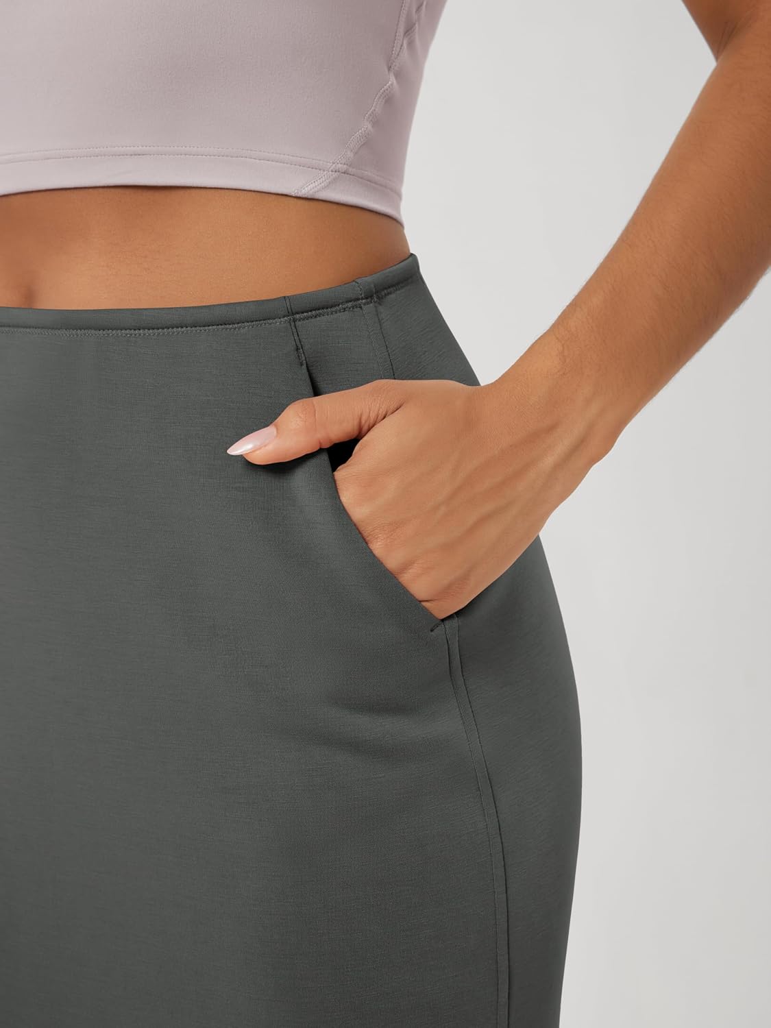 ODODOS Modal Soft Midi Skirt for Women Back Slit High Waist Casual Long Pencil Skirts with Pockets