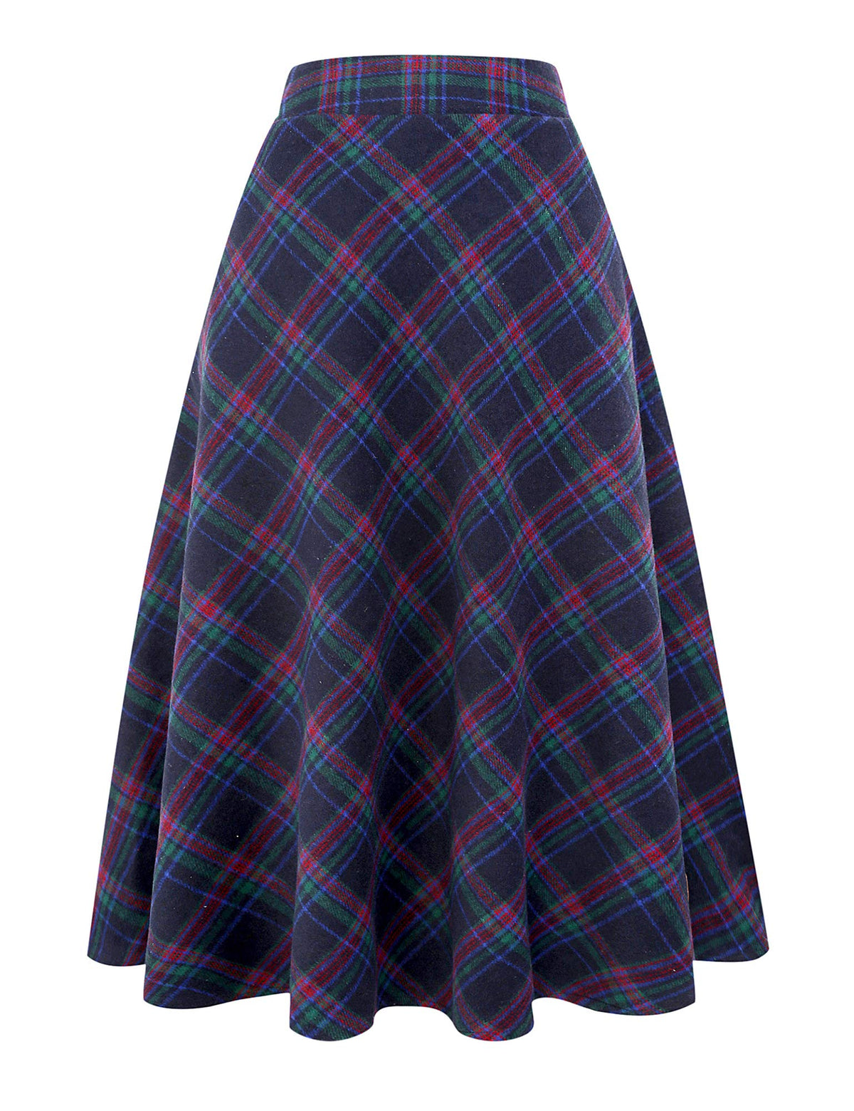 IDEALSANXUN Womens Plaid Wool Skirts Elastic Waist A-Line Pleated Tartan Long Skirts