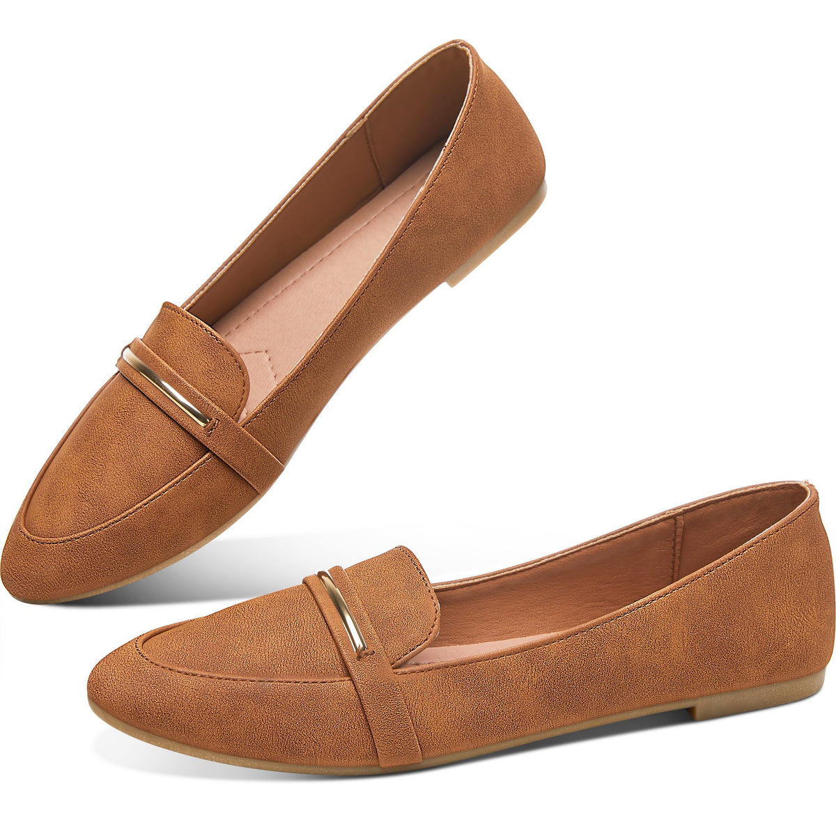 Obtaom Women's Pointy Toe Loafer Flat Comfortable Faux Suede Work Shoes,Cute Penny Loafer Slip On Ballet Flat