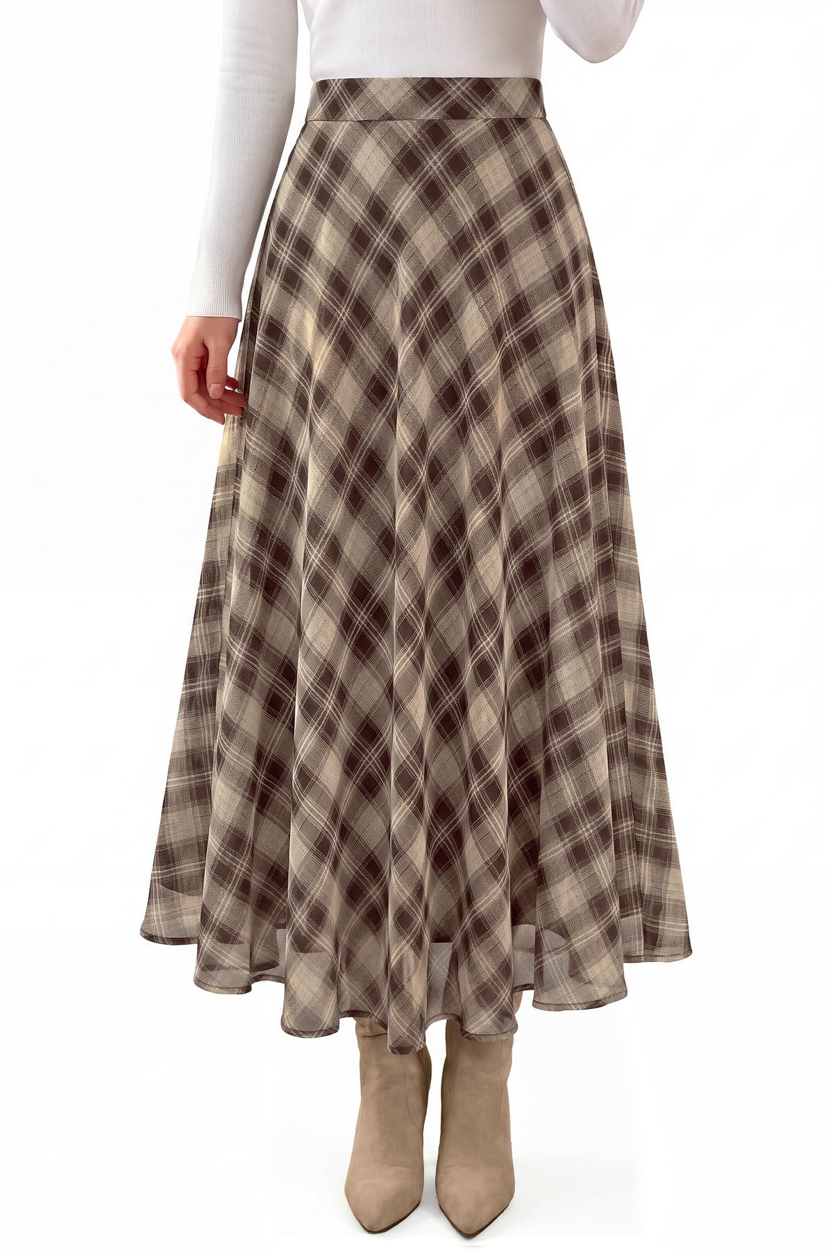 dowerme Casual A-Line Plaid Maxi Skirts for Women Trendy