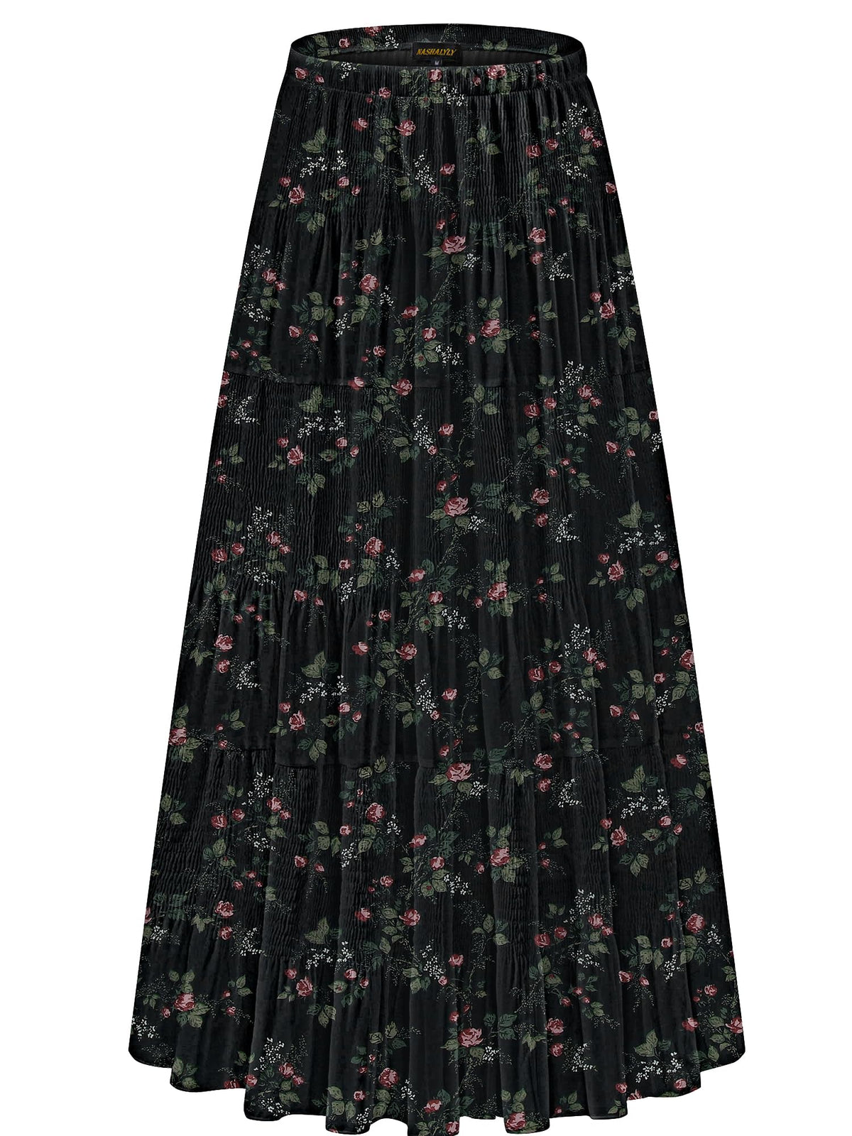 NASHALYLY Women's Chiffon Elastic High Waist Pleated A-Line Maxi Skirts