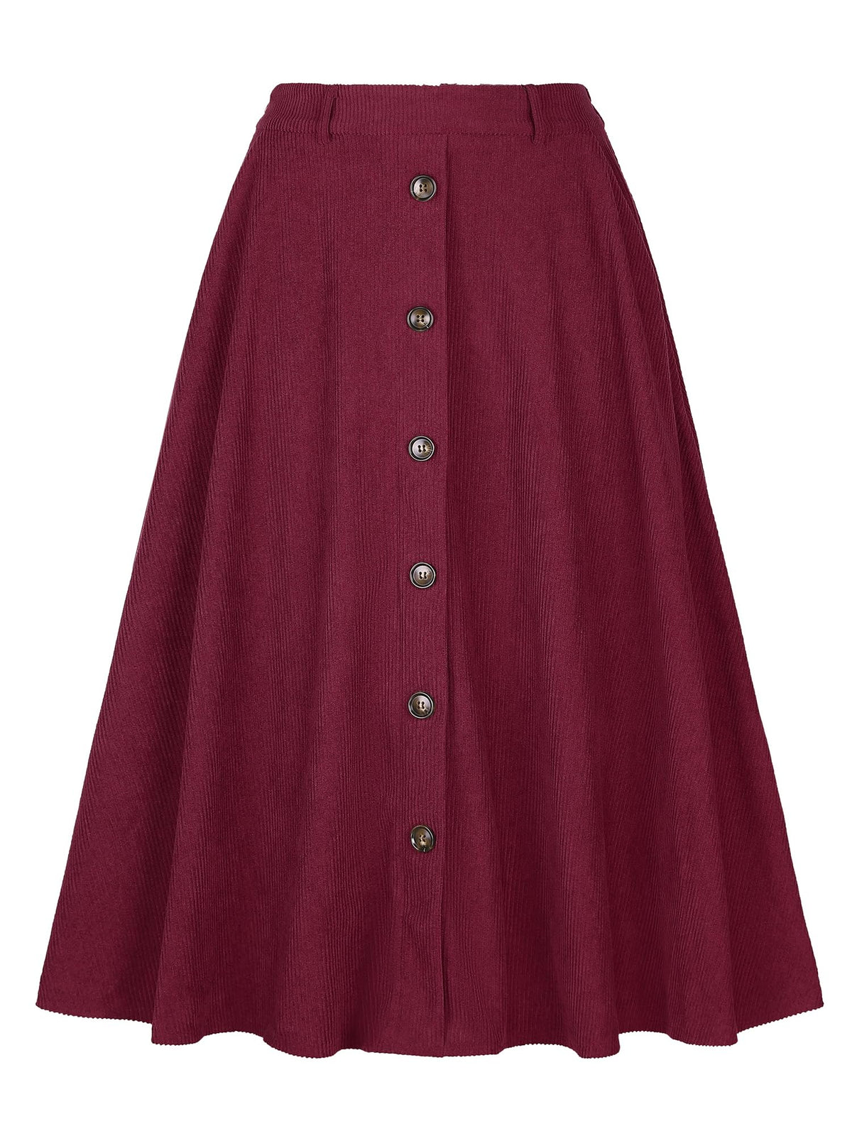 Allegra K Corduroy Skirt for Women Button Front High Waist Vintage Stretch A-Line Flared Casual Midi Skirts with Pockets
