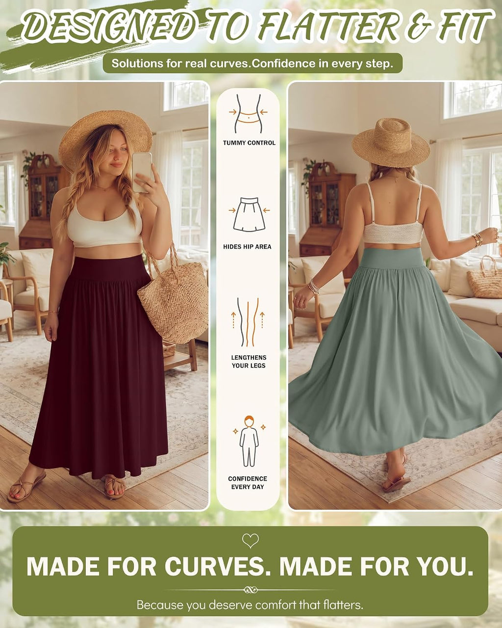 Ficerd 3 Pack Women Plus Size Skirts with Pockets