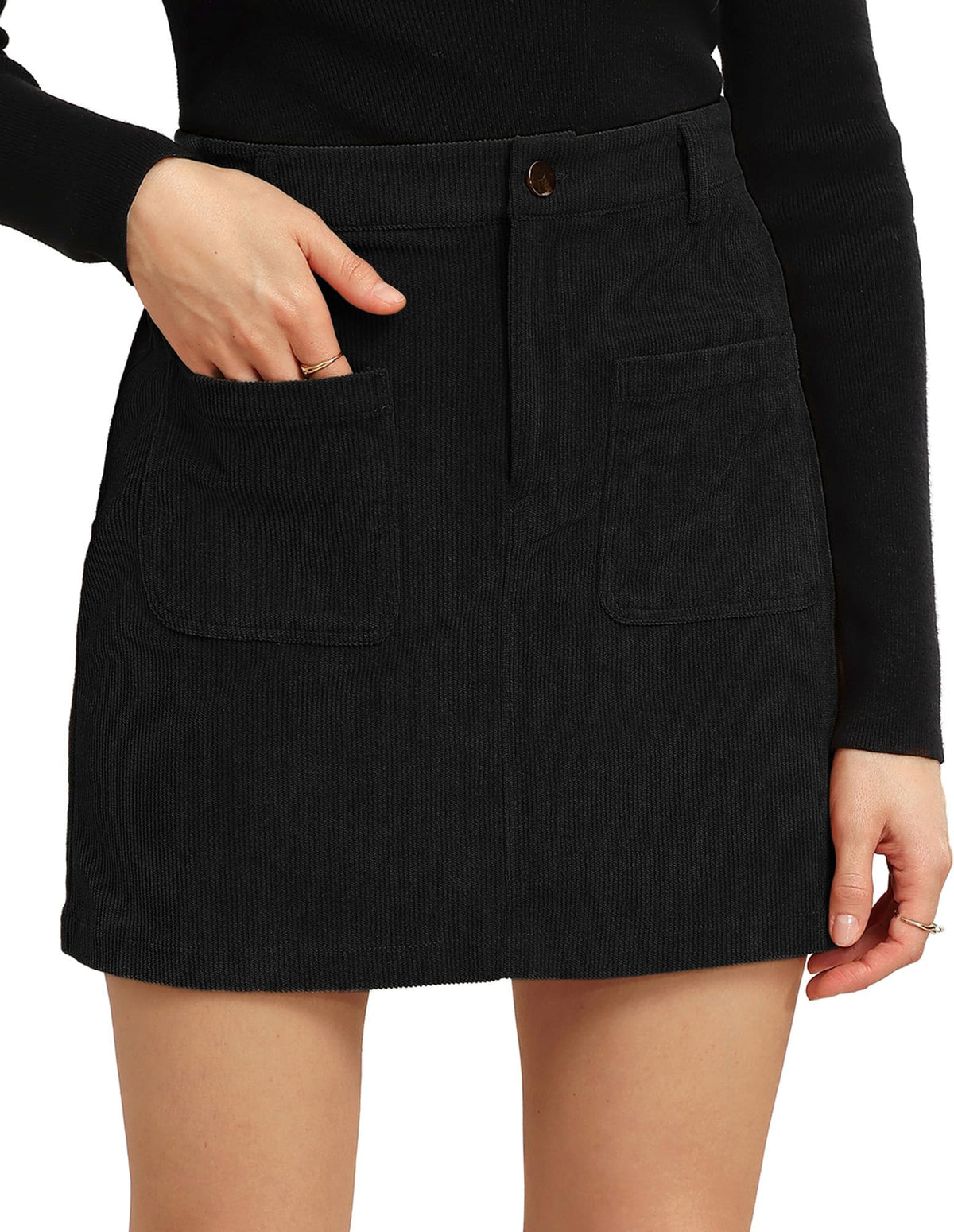 Kate Kasin Women Fall Corduroy Mini Skirt, High Waist Skirts with Pockets