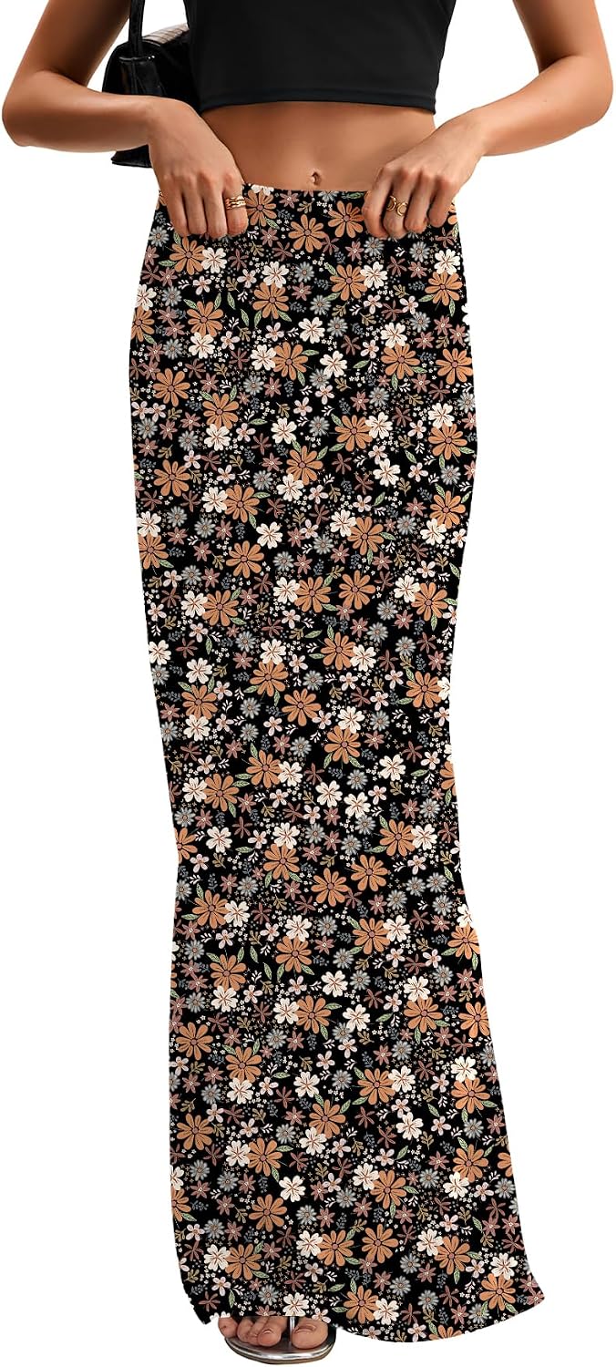 KIFOVEN Women's High Waist Elastic Flare Sexy Bodycon Basic Slim Maxi Skirt