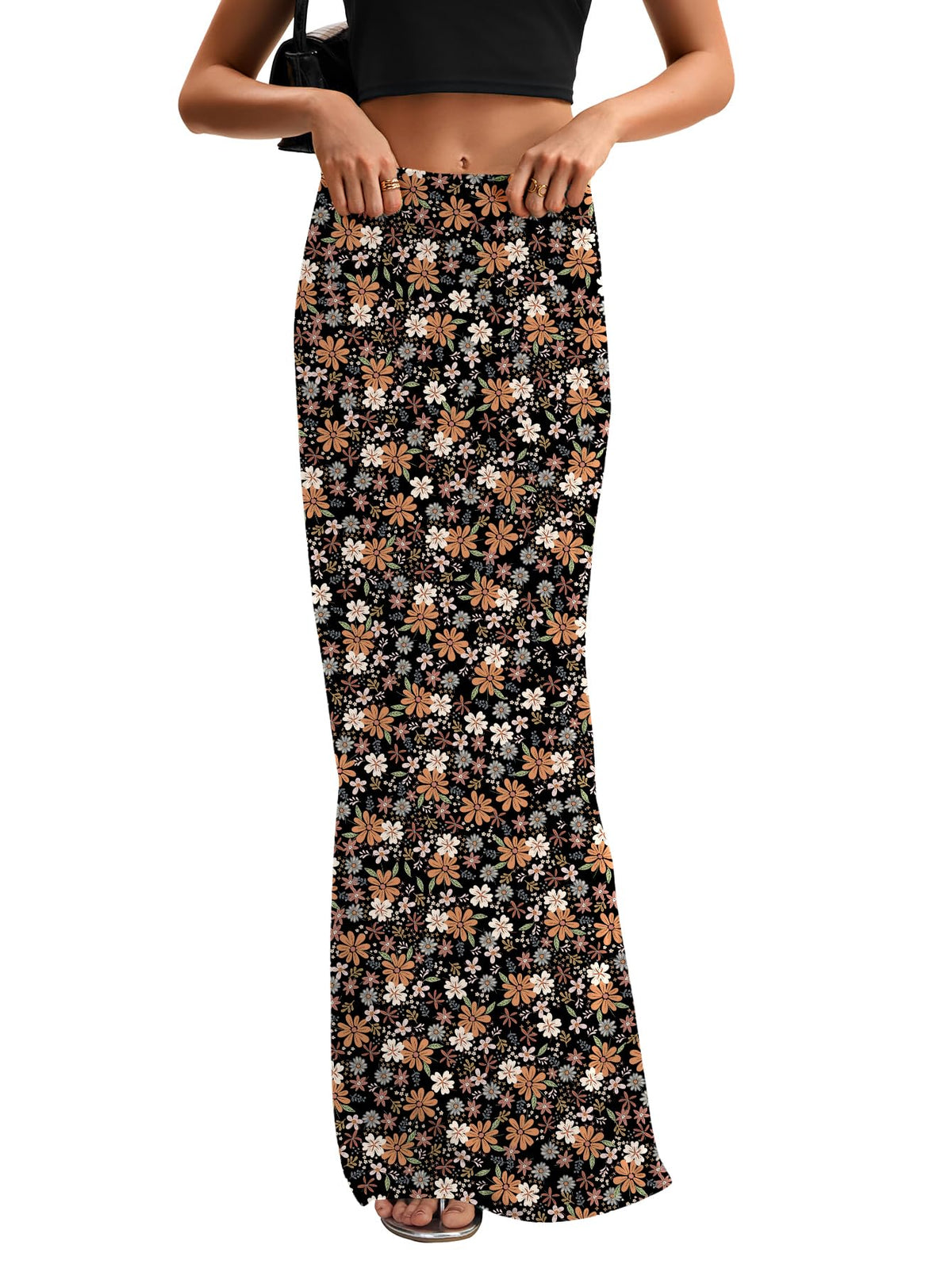 KIFOVEN Women's High Waist Elastic Flare Sexy Bodycon Basic Slim Maxi Skirt