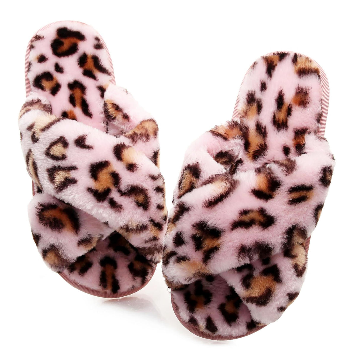 Crazy Lady Womens Fuzzy House Slippers Cross Band Memory Foam Sandals