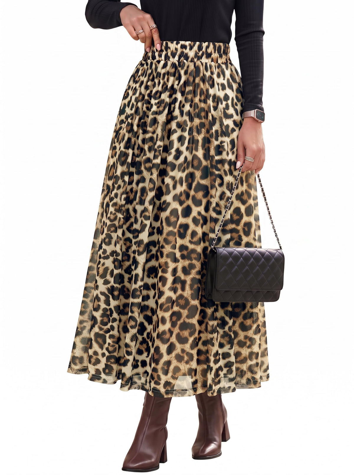 Dokotoo Fall Skirts for Women Elastic High Waist A-line Flowy Long Skirt