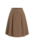 CIDER Plaid Pleated Midi Skirt with Pockets Office Fall Skirt