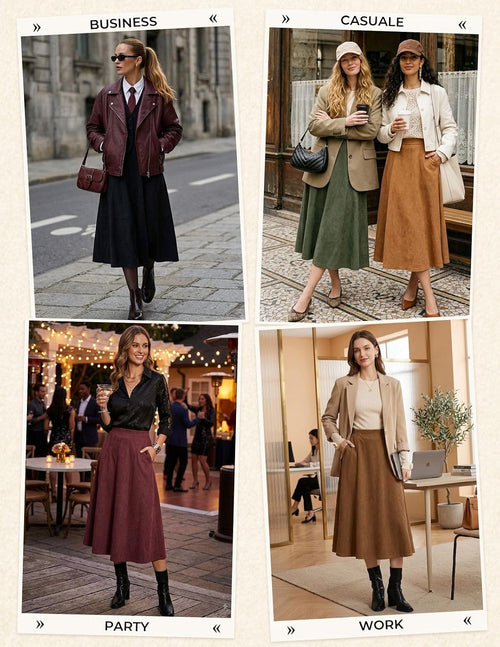 2026 Women's Suede Skirts, High Waist A-Line Skirt, Fall Winter Midi Skirt